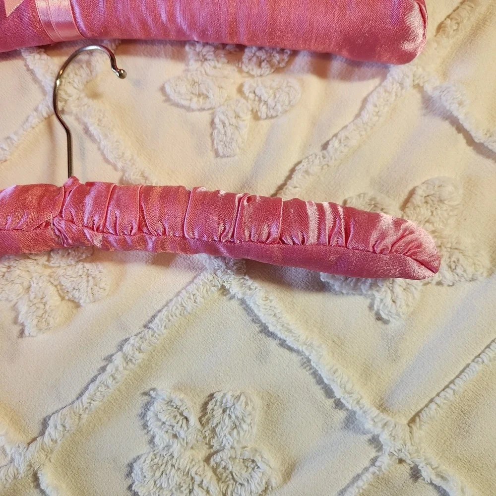 Fabric Padded Clothes Hangers Satin Soft Pink Material Three Count 14.25